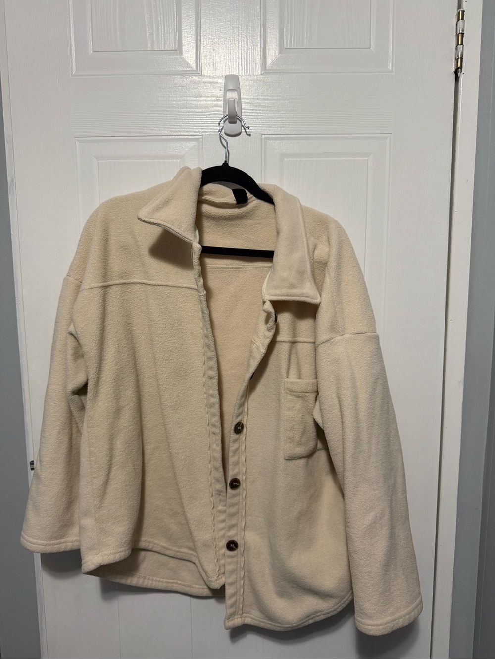 SHEIN Cream Teddy Fleece Button Jacket